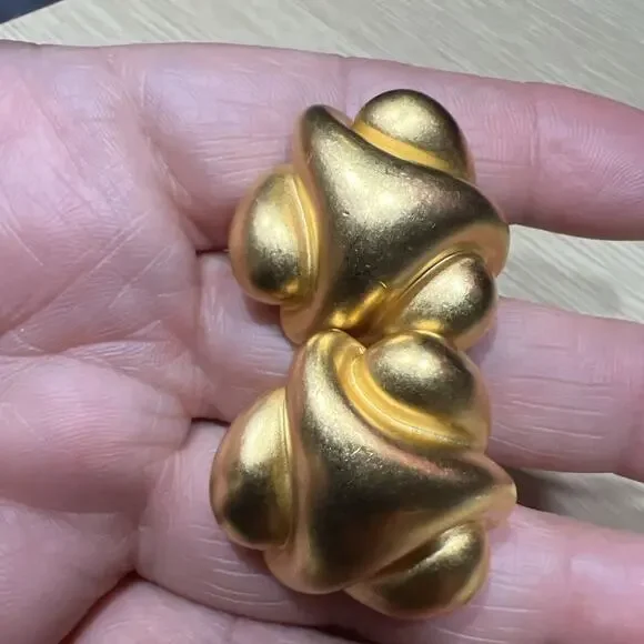 Vintage KJL Kenneth LANE Satin Gold Clip Earrings Runway Modernist L110c - Picture 4 of 8